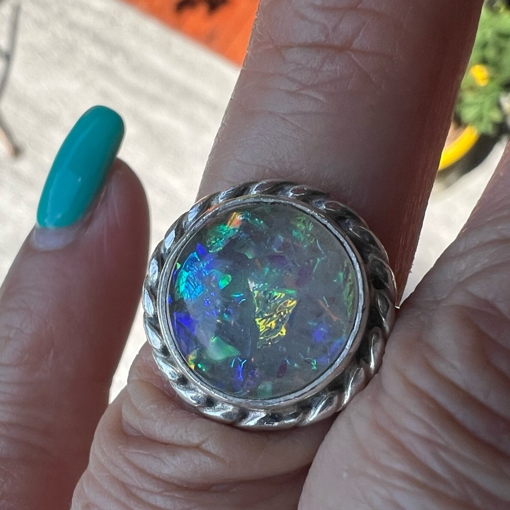 Bali Sterling Ring White Opal Chrystal Pink Purple Green Blue Modernist 5